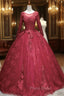 For This Year Biggest Dance Burgundy Ball Gown Long Sleeve Appliques Beading Quinceanera Dresses