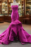 Fuchsia Satin Mermaid Pleats Formal Prom Dresses