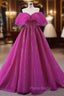 Fuchsia Tulle Beading Off the Shoulder Formal Prom Dresses
