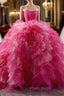 Fuchsia Tulle Strapless Pleats Tiers Princess Dresses