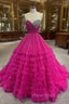 Fuchsia Tulle Sweetheart Beading Formal Prom Dresses