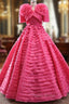 Fuchsia V-neck Tiers Formal Prom Dresses With Jacket