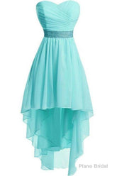 Women Strapless Lace Up Back Sexy High Low Chiffon Dress