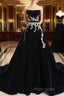 Glam Black Velvet Long Formal Gown With Gold Lace, Black Velvet Formal Prom Dresses Formal Dresses