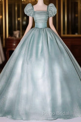 Glam Light Green Ball Gown Short Sleeves Formal Dresses, Light Green Sweet 16 Dresses