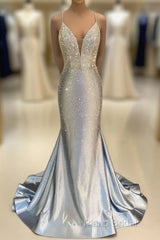 Glitter Halter Beaded Mermaid Formal Prom Dresses