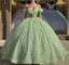Glitter Off The Shoulder Beading Tulle Long Quinceanera Dresses
