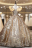Gold Sequins Bling BlingV-neck Quinceanera Dresses