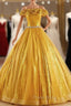 Gold Sequins Off the Shoulder Crystal Quinceanera Dresses