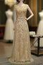 Gold Sequins Tulle Scoop Neck Bridesmaid Dresses