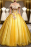 Gold Tulle Off the Shoulder Appliques Quinceanera Dresses