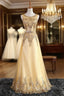 Gold Tulle Sequins Appliques Bridesmaid Dresses