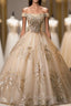 Gold Tulle Sequins Off the Shoulder Appliques Quinceanera Dresses