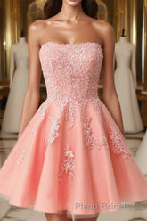 Gorgeous Pink A-Line Short Mini Tulle Homecoming Dress With Appliques