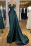 Gorgeous Spaghetti-Straps Crystal Mermaid Evening Dresses With Detachable Train