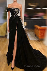 Gorgeous Strapless Split Front A-line Formal Prom Dress With Beading