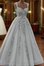 Gorgeous Sweetheart Neck Beaded Gray Floral Lace Formal Prom Dresses, Grey Floral Lace Formal Dresses, Gray Formal Dresses