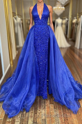 Gorgeous V Neck Mermaid Blue Sequins Long Formal Prom Dress, Mermaid Blue Formal Dress, Blue Evening Dress