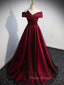 Gorgeous Wine Red Satin Off Shoulder Party Dresses , Wine Red Formal Prom Dresses