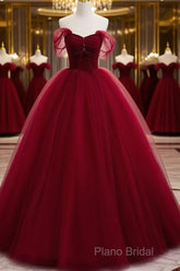 Gorgeous Wine Red Tulle Ball Gown Long Formal Prom Dresses Formal Dresses, Burgundy Sweet 16 Dresses
