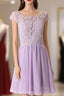 Graceful Purple Lace Round Neckline Short Formal Prom Dresses Purple Bridesmaid Dresses Graduation Dresses