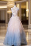 Gradient Color Strapless Tulle A-Line Long Birthday Ball Dresses Beautiful Wedding Dresses