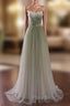Gradient Light Green Beaded Tulle A-line Party Dresses Long Junior Formal Prom Dresses Formal Prom Dresses shops
