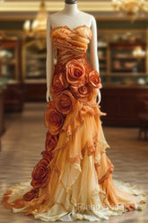 Gradient Orange Mermaid Sweetheart Neck Beaded Long Formal Prom Dresses Layered Lace Applique Wedding Dresses Formal Dressesed01634