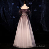 Gradient Sweethaert Beaded Tulle Long Party Dress, Off Shoulder Gown