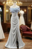 Gray Mermaid Sequins Pearls Off the Shoulder Formal Prom Dresses