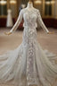 Gray Mermaid Tulle Lace Appliques Long Sleeve Formal Prom Dresses