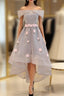 Gray Off the Shoulder Flower Formal Prom Dresses
