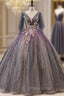 Gray Purple Tulle Sequins Appliques Quinceanera Dresses