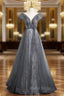 Gray Tulle Sequins Off the Shoulder Pearls Formal Prom Dresses