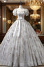 Gray Tulle Sequins Puff Sleeve Quinceanera Dresses