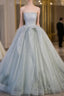 Gray Tulle Strapless Pleats Formal Prom Dresses