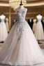 Gray White Tulle Appliques Beading Backless Quinceanera Dresses