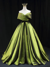 Green A line Satin Long Prom Dress, Green Satin Formal Evening Dresses