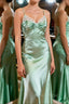Green A Line Satin Long Formal Prom Dresses with Pleated
