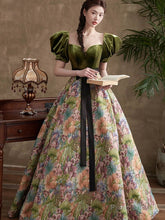 Green A-line Sweetheart Long Prom Dress Evening Dress, Green Floral Party Dress