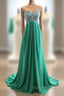 Green A-Line Sweetheart Neck Chiffon Long Formal Prom Dresses, Evening Dresses