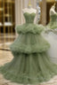 Green A-line Sweetheat Pleated Tulle Formal Prom Dresses