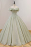 Green A-Line Tulle Long Formal Prom Dresses with Beaded, Off the Shoulder Evening Dresses