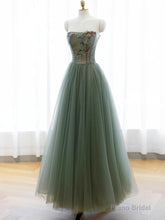 Green A-line Tulle with Lace Applique Long Formal Dress, Green Prom Dress