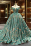 Green Ball Gown Sequins Off The Shoulder Wedding Dresses With Train