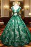 Green Ball Gown Tulle Lace Quinceanera Dresses With Bow