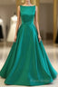 Green Satin Long Formal Prom Dresses, Green Formal Dresses