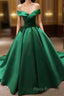 Green Satin Formal Prom Dresses Long Off The Shoulder Ball Gowns Quinceanera Dresses