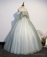 Green Tulle Lace Long Prom Dress, Green Tulle Sweetheart 16 Dress