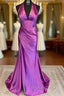 Halter Mermaid Long Formal Prom Dresses With Open Back